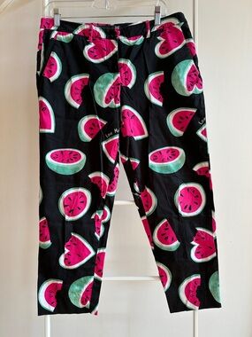Love Moschino Black Cropped Pants with Pink & Mint Watermelon Motif